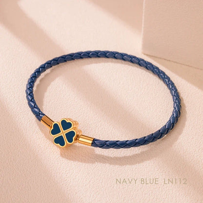 Leaf Four Clover Braided Leather Lucky Bracelet Gift