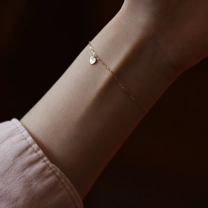 Heart Gold Bracelet 14K Plated 925 Silver Valentine's Gift
