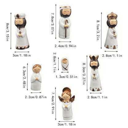Nativity Kit Resin 7 Piece White Gold Christmas Nativity Figurines For Tabletop Decor Holiday Gift Idea