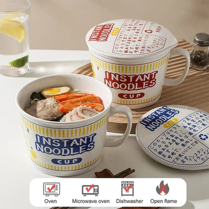 Noodle Instant Bowl Ceramic With Handle And Lid Large