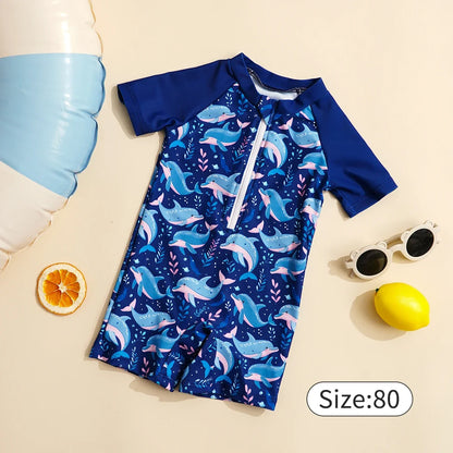 Light durable unisex baby one-piece swimsuit - zip-front, polyester, for summer beach