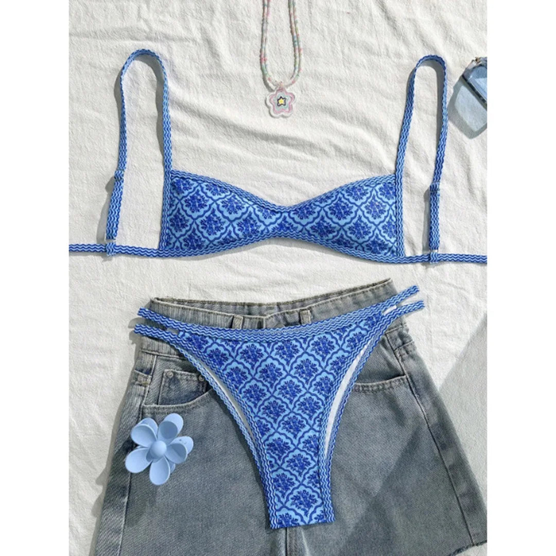 high-leg cut floral print, polyester, elastane, for swimming – Fast-dry women's bikini set