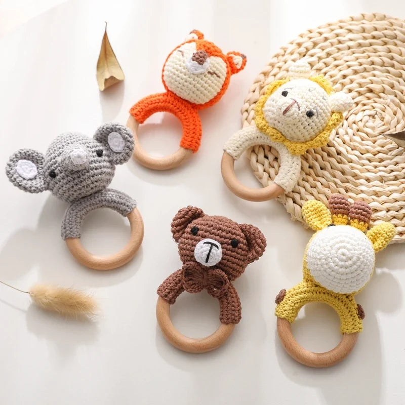 Bear Crochet Teether Rattle Ring Newborn Sensory Toys
