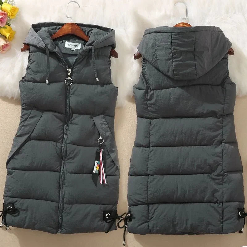 Long Quilted, Cotton Shell – Warm Cozy Women’s Puffer Vest