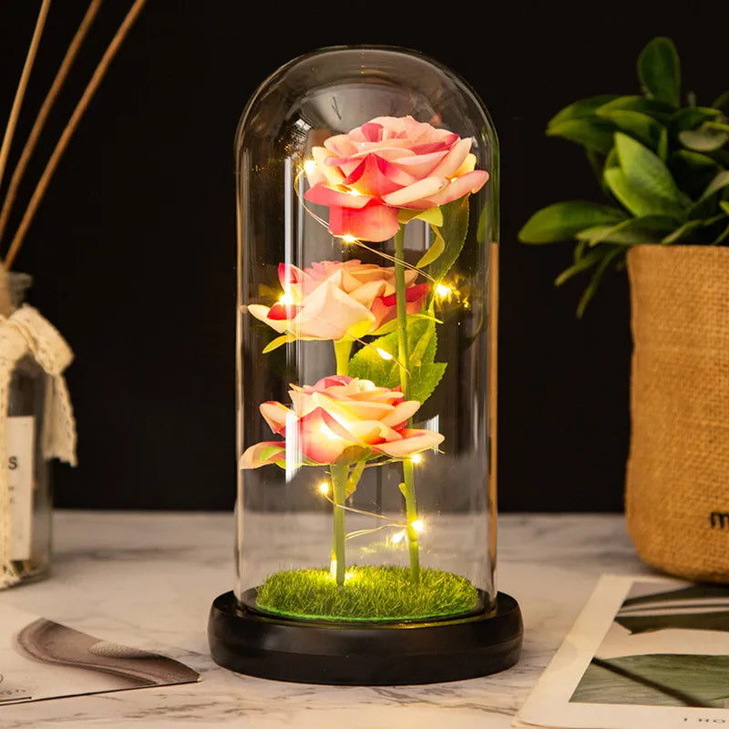 Rose LED Glass Cover Ornament - Romantic Valentine's Day Gift and Wedding Decor