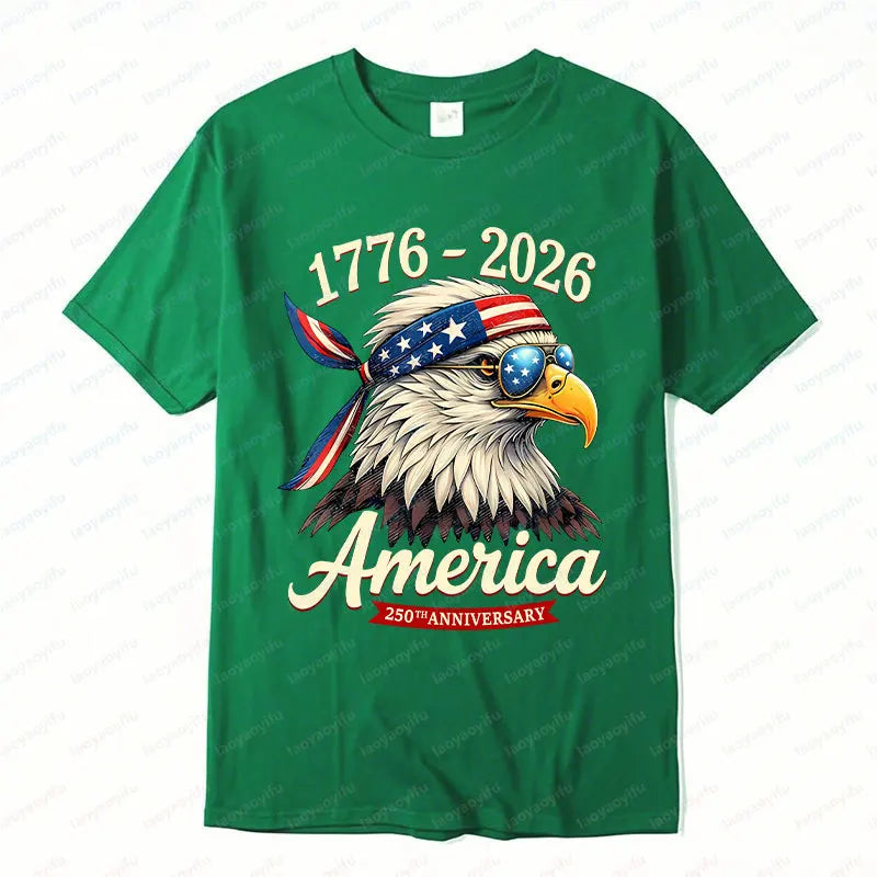 Plush Unisex Bald Eagle Graphic Tee - Short-Sleeve, Sturdy Cotton, For 250th Anniversary Independence Day Celebration