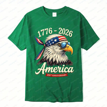Plush Unisex Bald Eagle Graphic Tee - Short-Sleeve, Sturdy Cotton, For 250th Anniversary Independence Day Celebration