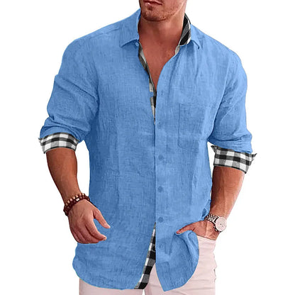 Linen Cotton Plaid Blouse Shirt - Long Sleeve Office Workwear Tops