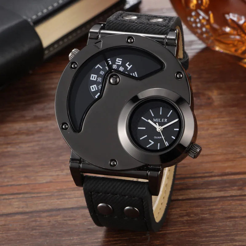 Sport Quartz Watch With Fabric Strap Irregular Alloy Case