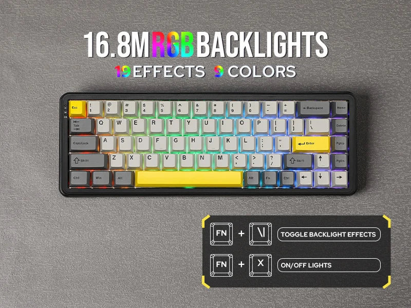 Mechanical Keyboard 68Key Cordless Bluetooth RGB Hall Effect