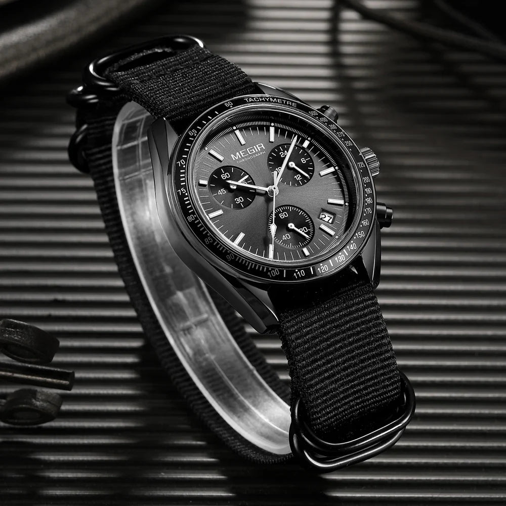 Quartz Chronograph Watch Blue Nylon Strap Water-Resistant