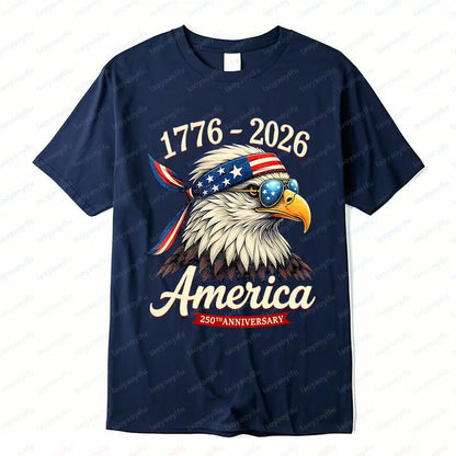 Plush Unisex Bald Eagle Graphic Tee - Short-Sleeve, Sturdy Cotton, For 250th Anniversary Independence Day Celebration