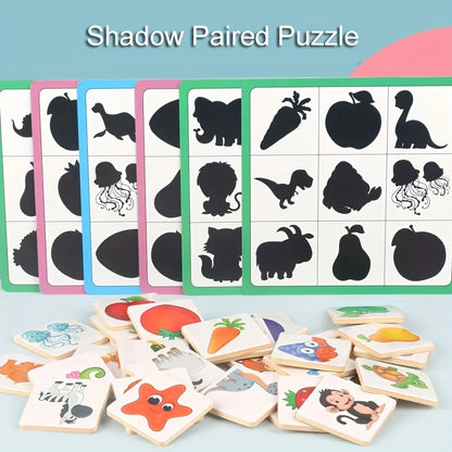 Montessori Wooden Shape Puzzle for Kids - Educational Animal and Fruit Matching Game