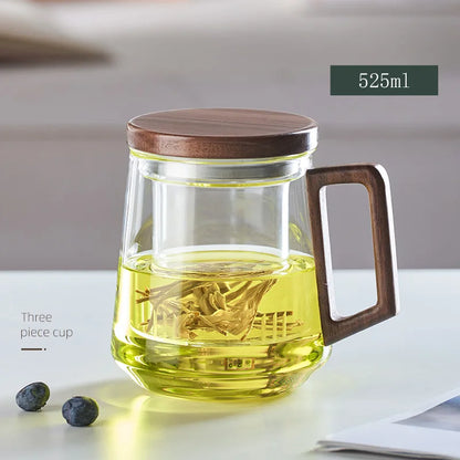 Glass Tea Cup With Wood Handle Heat Resistant Puer Filter Mug Kung Fu Tea Kit Fall 2025 Simple Brewing
