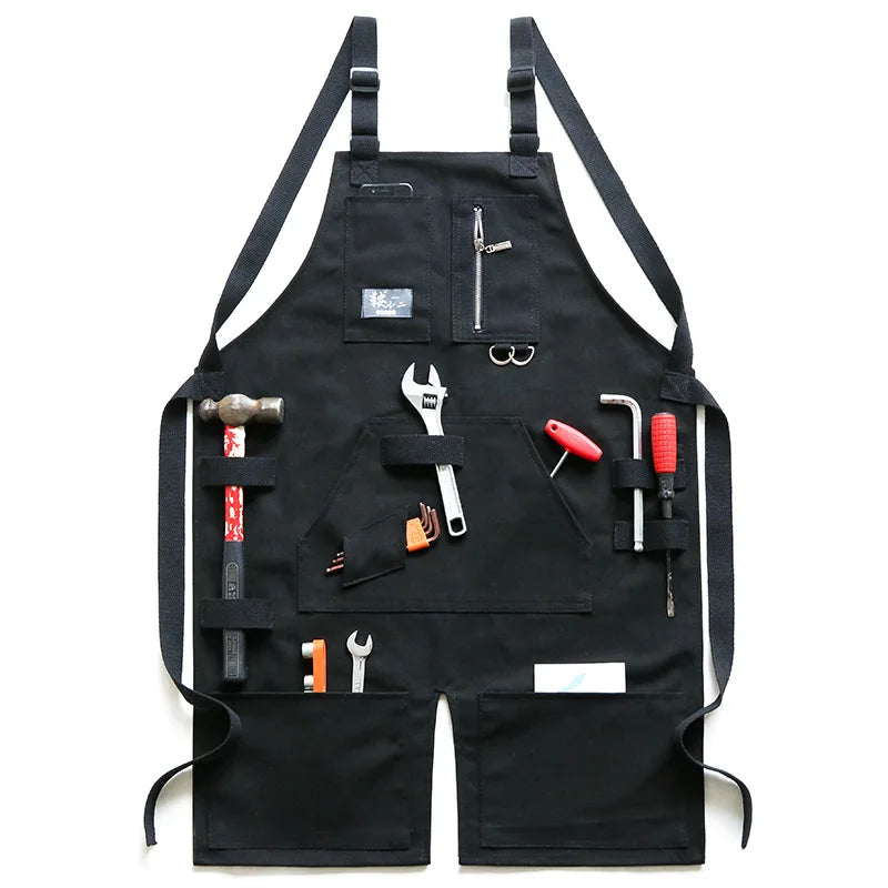 Denim Canvas Apron With Flexible Cross Back Straps Work Apron Fall 2025 Custom Logo Sturdy Device Pockets