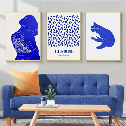 Klein Blue Abstract Canvas Wall Art Vertical Contemporary Print