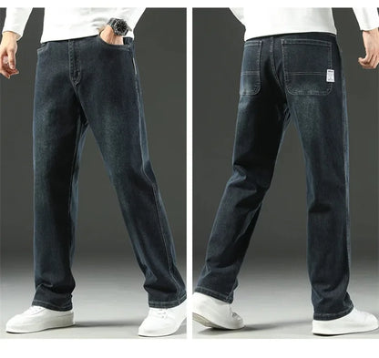 Men’s Stretchy Jeans - Wide Leg, Cotton, Business Casual