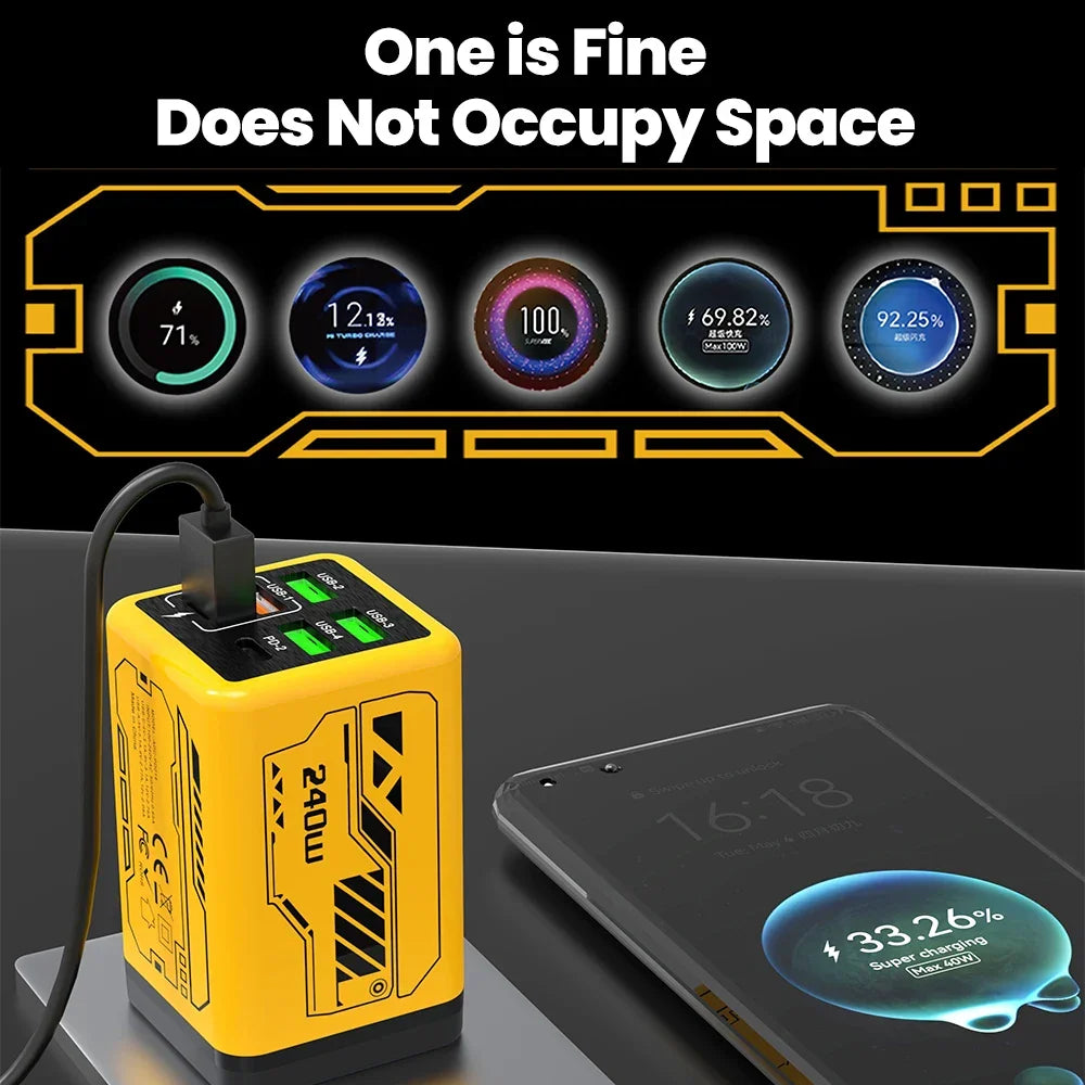 USB2026 Edition C Charger 6-Port Fast Charge, 4 USB A 2 Type-C PD3.0, EU UK US Plug, Back to School
