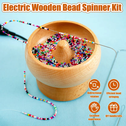 Bead Stringing Machine Motor-Driven Wooden Spinner Craft Device Back To School 2025 Fast Bracelet Necklace Maker