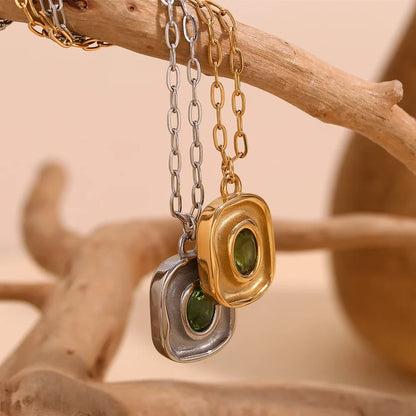 Necklace Green Zircon - Stainless Steel Paperclip Chain, 18K Gold Plated, Hypoallergenic Water-Resistant Jewelry Fall 2026 Gift