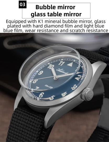 Water-Resistant Diver Quartz Watch Luminous Hands, Nylon Strap, 100m Water Resistance