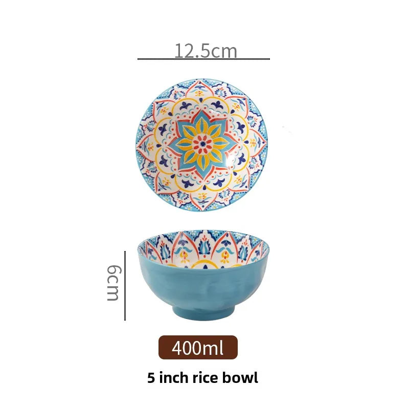 Ceramic Bohemian Rice Bowl Retro Noodle Bowl Kitchen Gift