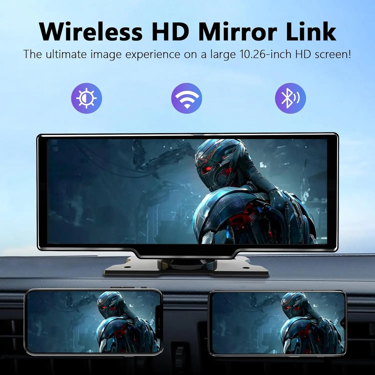 CarPlay Screen 10.26 Inch Cordless CarPlay Android Auto Dash Display Universal Car Radio BT AUX FM