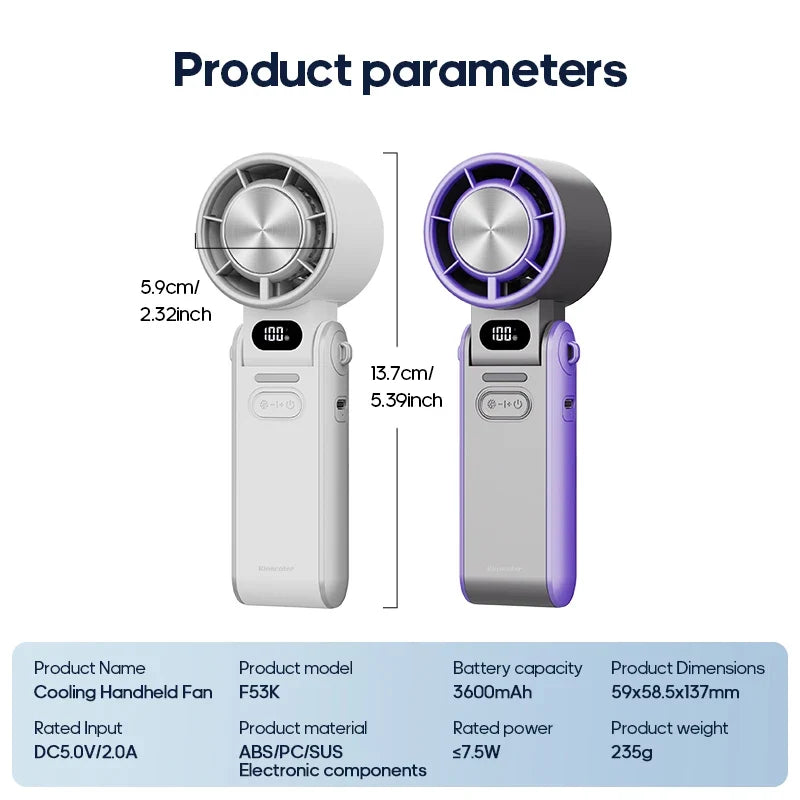 Handheld2026 Edition Fan Foldable Outdoor Cooling 3600mAh Battery 100 Level Turbo Summer