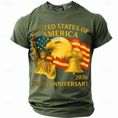 Plush unisex graphic tee - distressed flag print, 250-year design, durable cotton, casual everyday wear