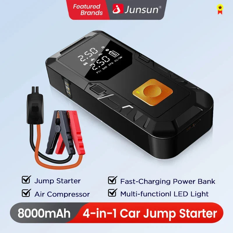 Car Jump Starter 4-In-1 Travel-Friendly Power Bank Air Compressor Fast-Charging 12V Emergency Starter Fall 2025 Gift