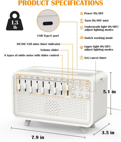 White Bluetooth Noise Speaker Humidifier Night Light