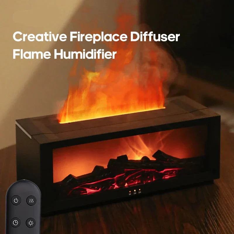 Oil Essential Diffuser Fireplace Flame Humidifier Colorful LED Aroma Mist Remote Timer USB Cozy Fall 2025 Gift