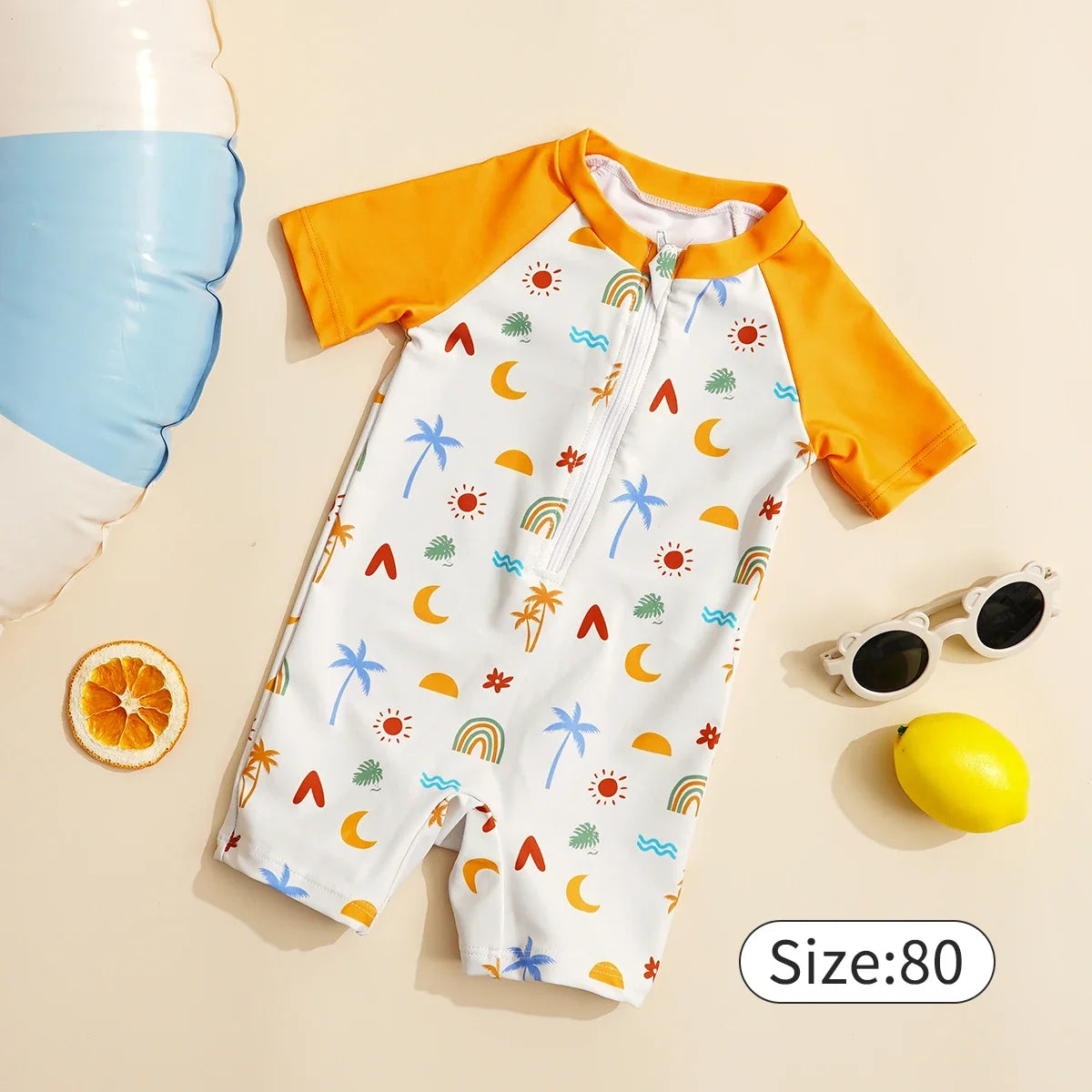 Light durable unisex baby one-piece swimsuit - zip-front, polyester, for summer beach