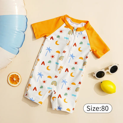 Light durable unisex baby one-piece swimsuit - zip-front, polyester, for summer beach