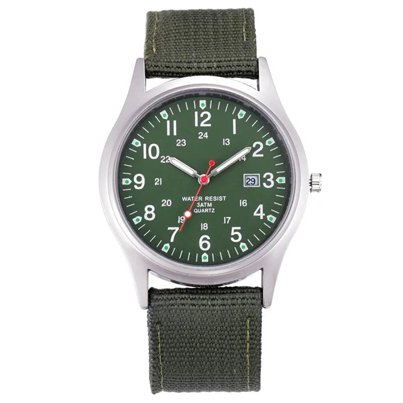 Field Quartz Watch Nylon Strap Military Style Date Luminous