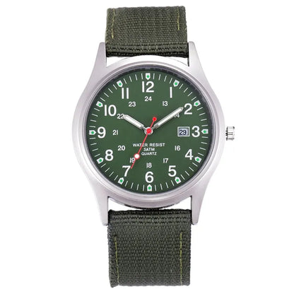 Field Quartz Watch Nylon Strap Military Style Date Luminous