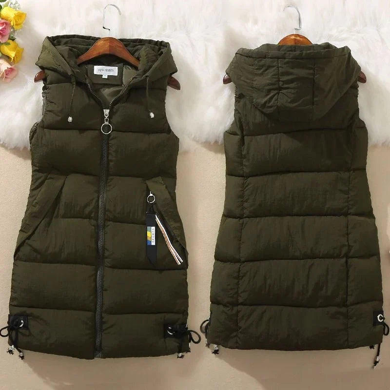 Long Quilted, Cotton Shell – Warm Cozy Women’s Puffer Vest