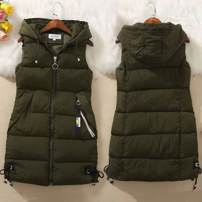 Long Quilted, Cotton Shell – Warm Cozy Women’s Puffer Vest