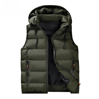 Men’s Warm Hooded Vest - Quilted Polyester, Winter Layering