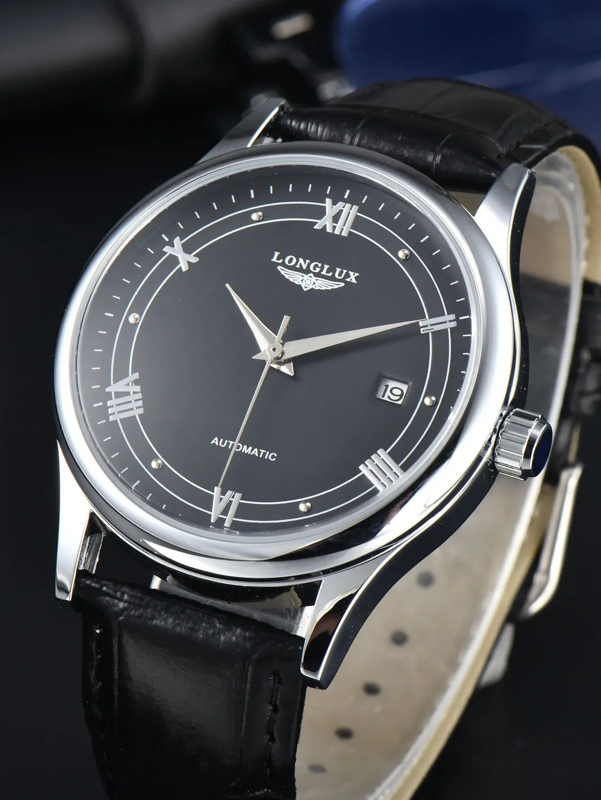 Automatic Watch Leather Strap Mechanical Date Water-Resistant