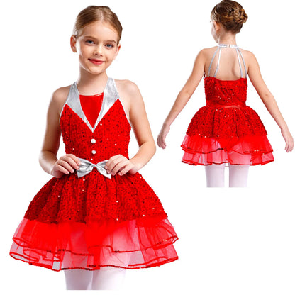 Light girls' leotard - sequined skirted tutu, polyester, for ballet and dance performances