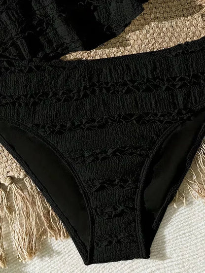 Light girls’ bikini set - two-piece, textured lace-like fabric, polyester, for summer beach vacation