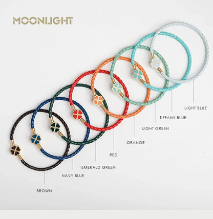 Leaf Four Clover Braided Leather Lucky Bracelet Gift