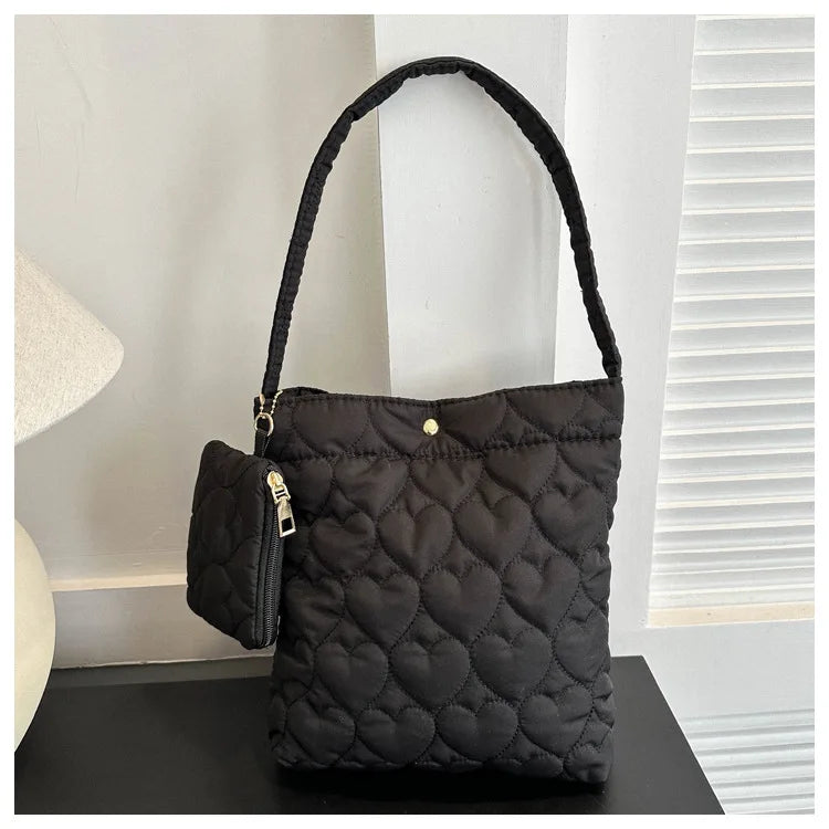 padded square shoulder bag, polyester, casual everyday – Cozy women's quilted tote