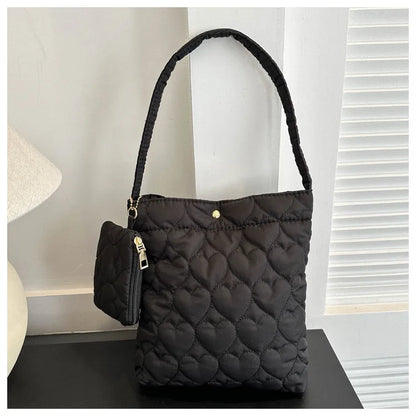 padded square shoulder bag, polyester, casual everyday – Cozy women's quilted tote