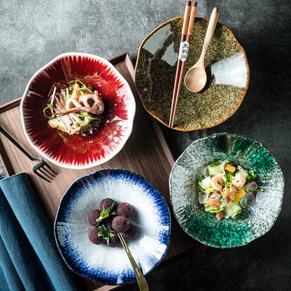 Ceramic Japanese Noodle Bowl Lotus Pattern Salad Bowl