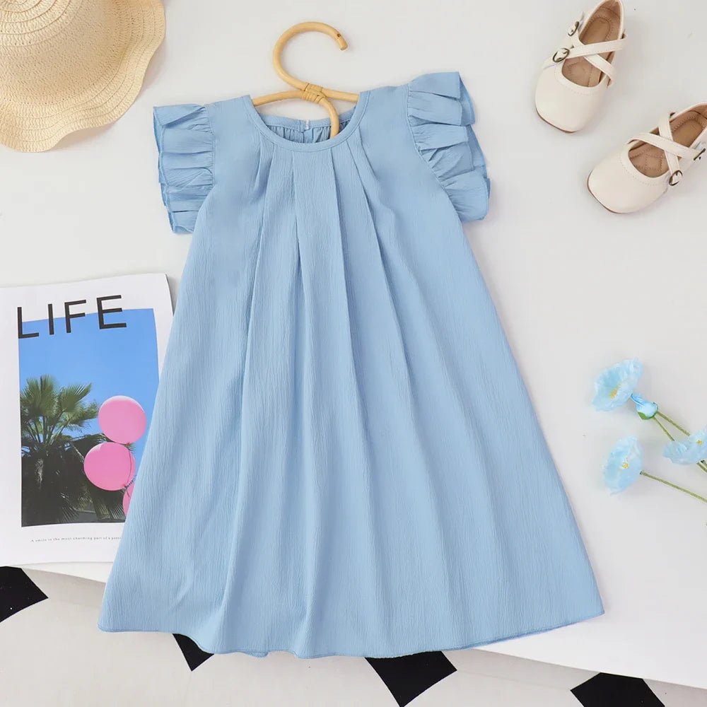 Plush girls' dress - princess, pleated, round-necked, polyester, summer party wear