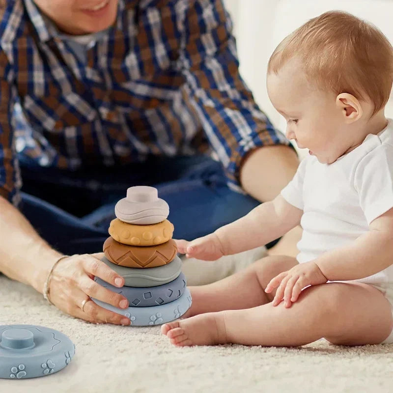 Silicone Montessori Building Blocks for Babies - Stacking and Teething Toys for Early Learning, Safe and Light, Bright Colors