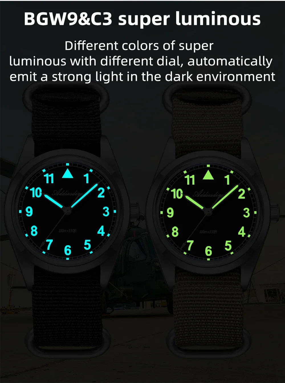 Water-Resistant Diver Quartz Watch Luminous Hands, Nylon Strap, 100m Water Resistance