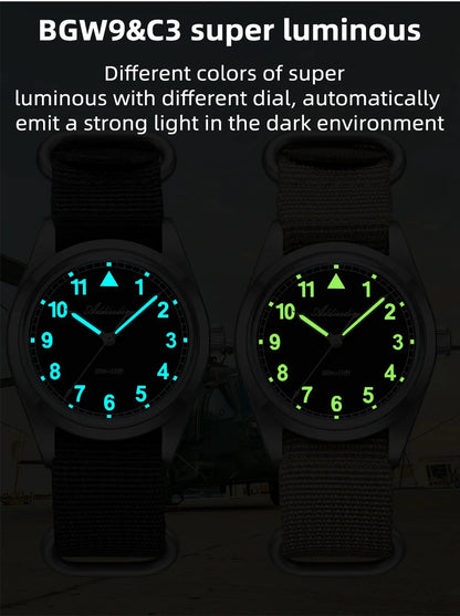 Water-Resistant Diver Quartz Watch Luminous Hands, Nylon Strap, 100m Water Resistance